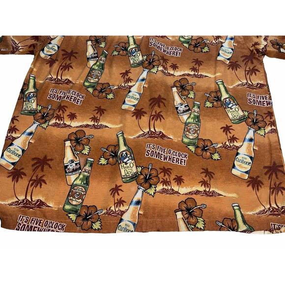 Big Dogs Shirt Size L Orange Floral Hawaiian It's 5 O'clock Somewhere 100% Silk - Picture 16 of 16
